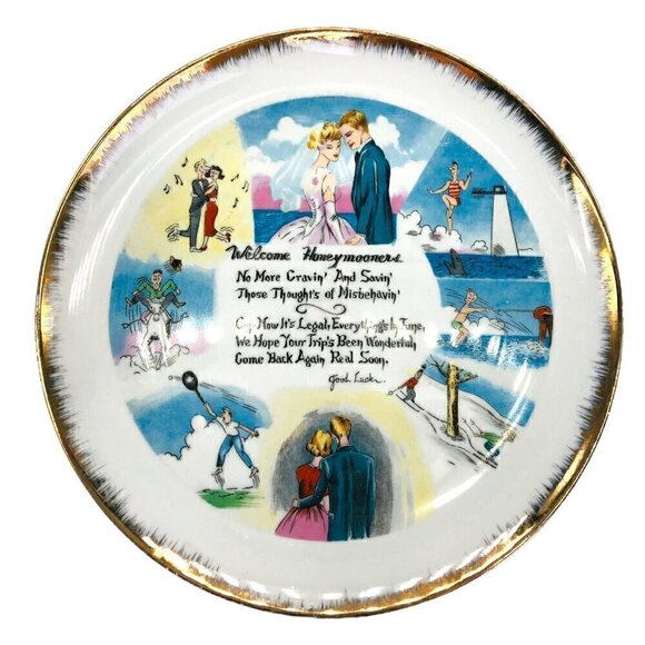 Vintage MCM Honey-Moon-ers Poem Decorative Plate - Picture 1 of 6